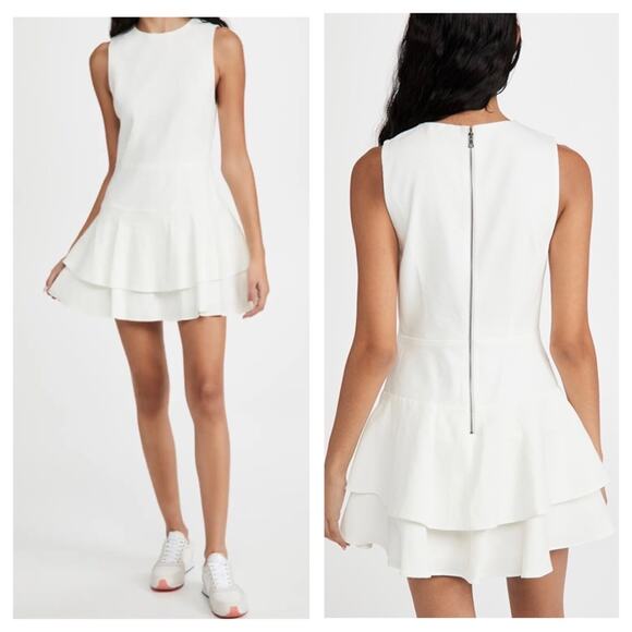 Alice + Olivia Palmira Sleeveless Ruffle White Mini Dress Size 14 - Picture 1 of 15